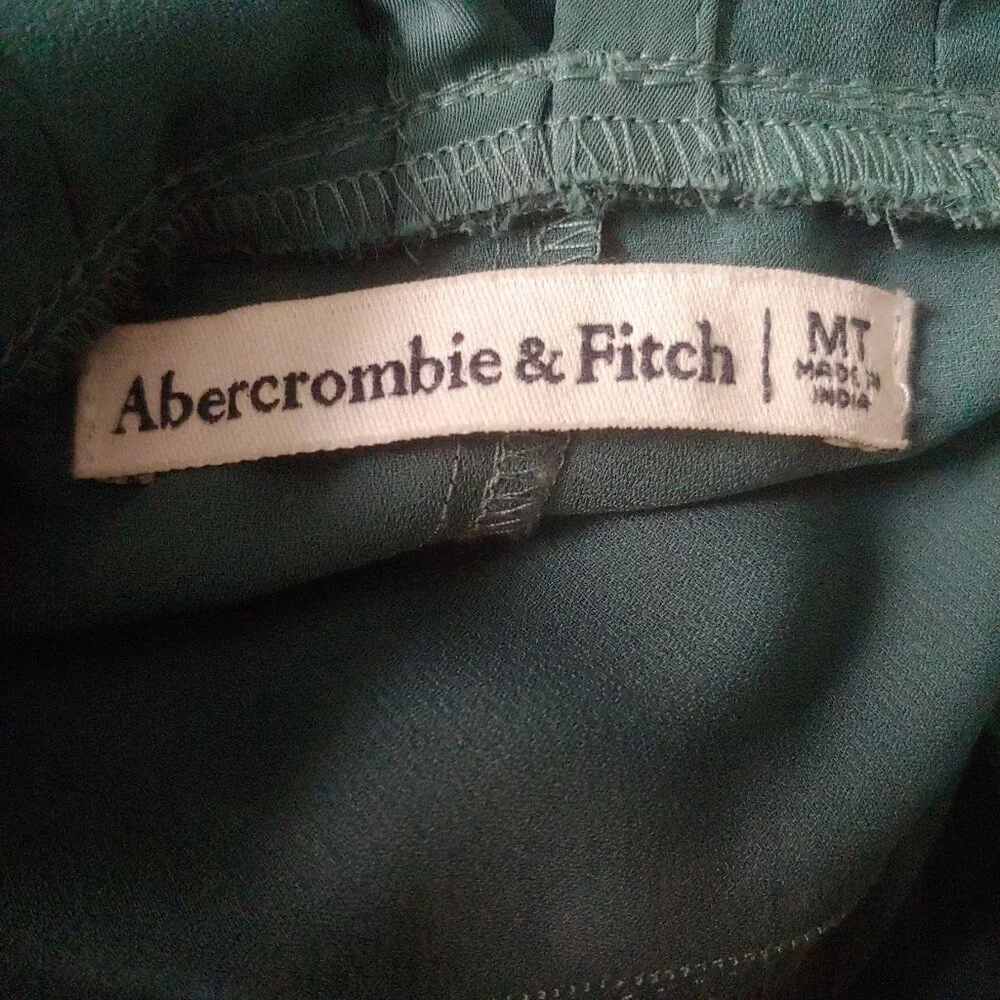Abercrombie & Fitch Grecian Wrap Forrest Green Flowy Silky Maxi Dress Mt